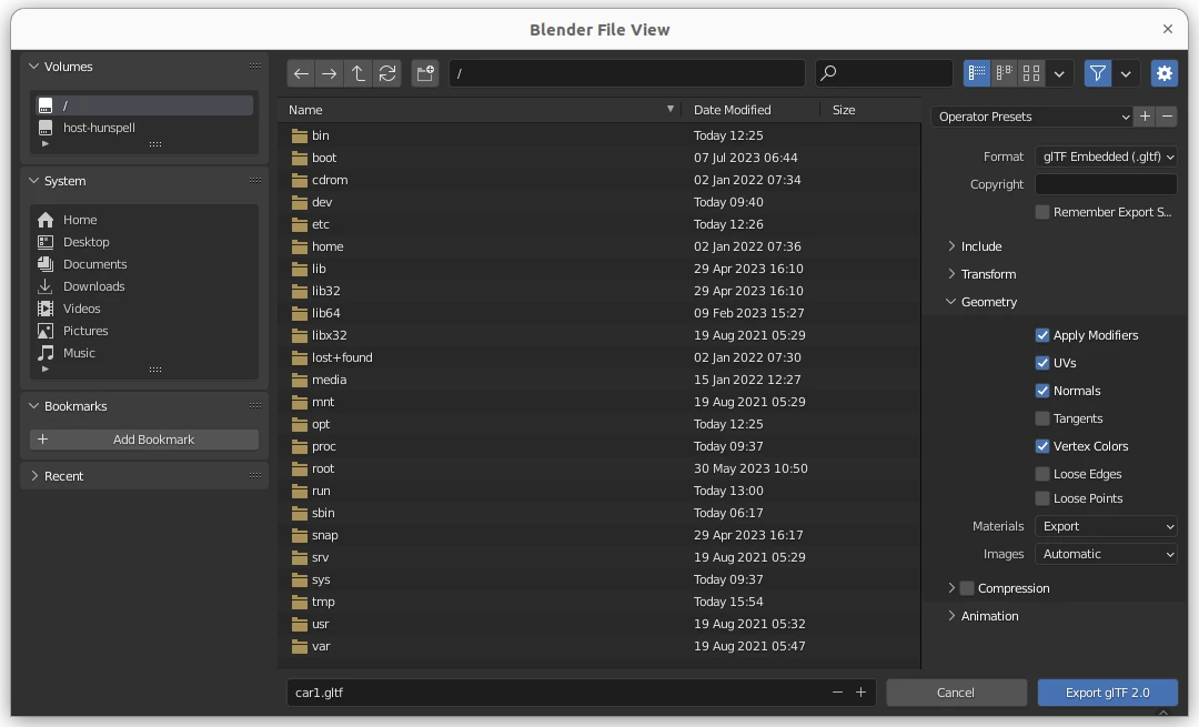 Export options